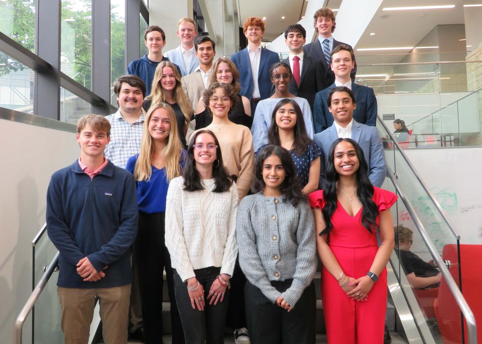 WISE undergrads posing for a group photo on a staircase